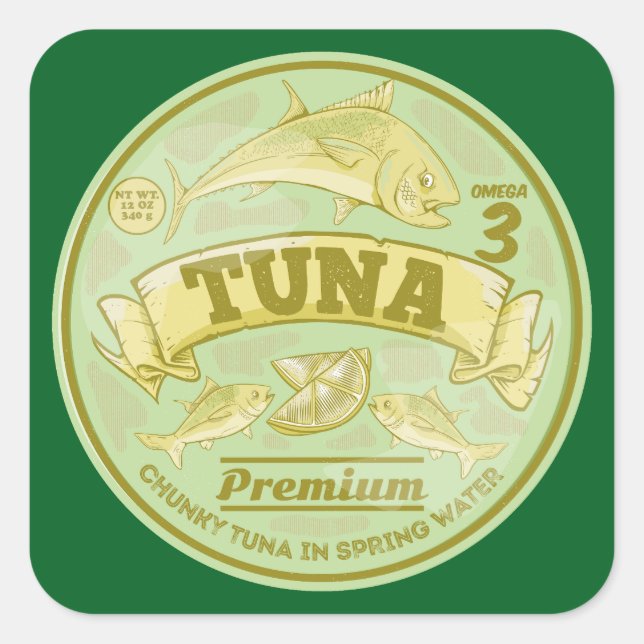 Tuna can pop art tinned fish square sticker (Front)