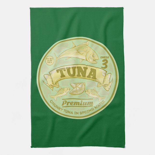 Tuna can pop art tinned fish tea towel (Vertical)