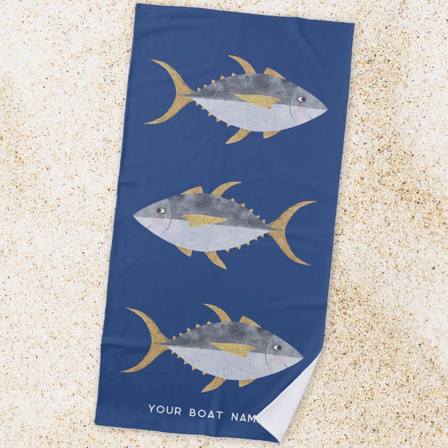 Tuna Fish Boat Name Beach Towel (Creator Uploaded)