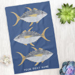Tuna Fish Boat Name Tea Towel<br><div class="desc">Fun Tuna fish with a cheeky smile,  perfect for your boat or beach house.  Original art by Nic Squirrell. Change the boat name or text to personalise.</div>