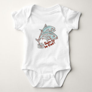 Tuna Fish esacping a tin Baby Bodysuit