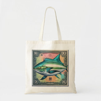 tuna fish on postage stamp vintage styled design tote bag