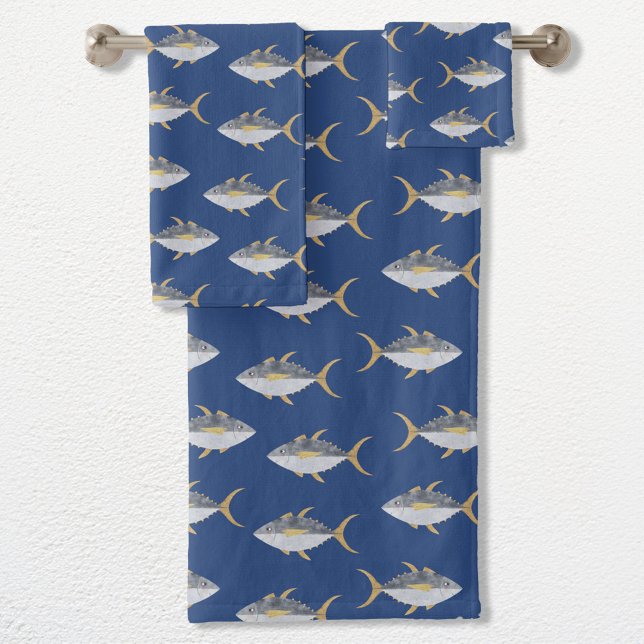 Tuna Fish Pattern Bath Towel Set (Tuna Fish bathroom towel set)