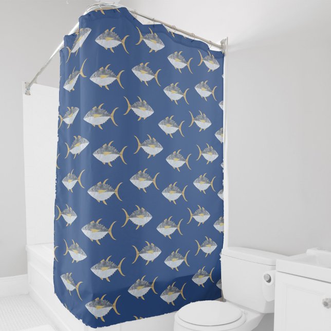 Tuna Fish Pattern Shower Curtain (Fun Yellowfin Tuna fish pattern shower curtain)