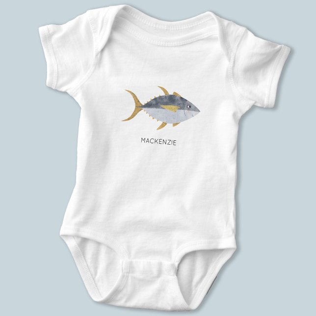 Tuna Fish Personalised Baby Bodysuit (Fun personalized custom name tuna fish baby body suit)