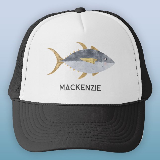 Tuna Fish Personalised Trucker Hat (Yellowfin tuna fish personalized custom name trucker hat)