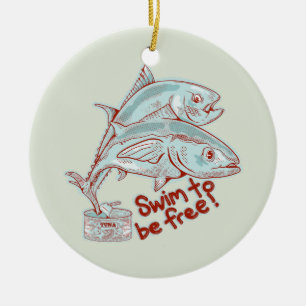 Tuna fish tin funny escape ceramic ornament