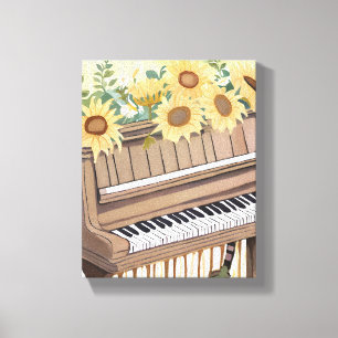 Tune in Bloom   Watercolor Sunflower Floral Piano Canvas Print