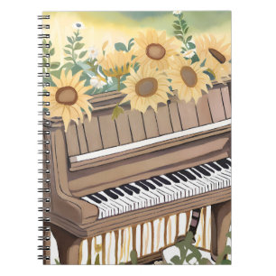 Tune in Bloom Watercolor Sunflower Floral Piano Notebook