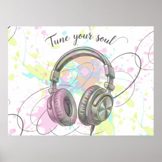 Tune Into Your Soul Headphones Watercolor Art Poster