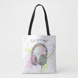 Tune Into Your Soul Headphones Watercolor Art Tote Bag