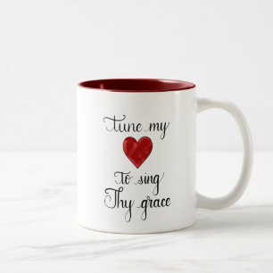 “Tune My Heart To Sing Thy Grace” Handlettered Two-Tone Coffee Mug