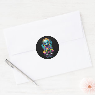 Tuned in Zoned out Coffee On Cute Alien Art Classic Round Sticker