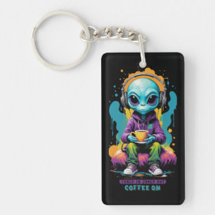 Tuned in Zoned out Coffee On Cute Alien Art Key Ring