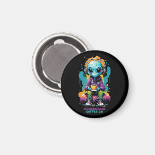 Tuned in Zoned out Coffee On   Cute Alien Art Magnet