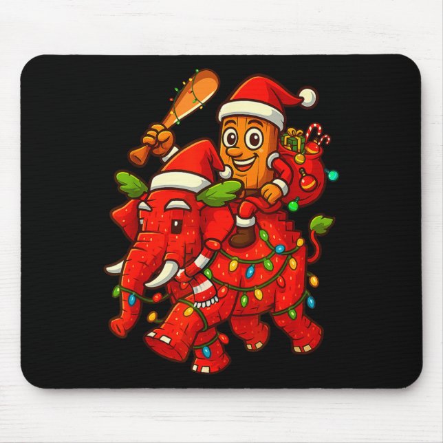 Tung Tung Sahur Riding Elephant Christmas Italian  Mouse Pad (Front)