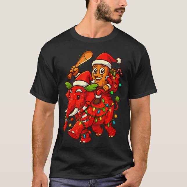 Tung Tung Sahur Riding Elephant Christmas Italian  T-Shirt (Front)