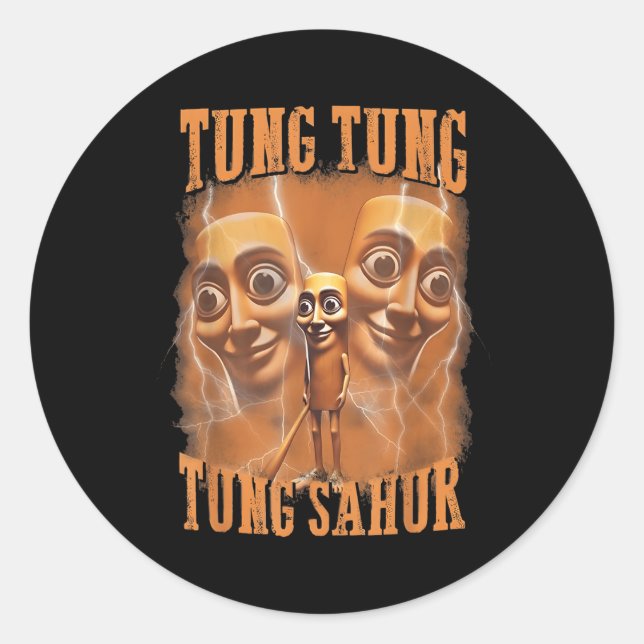 Tung Tung Tung Sahur Funny Meme Brainrot Humour Ge Classic Round Sticker (Front)