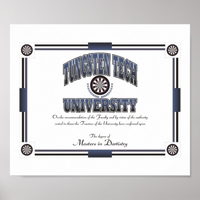 Tungsten Tech University Dartistry Degree Poster (Front)