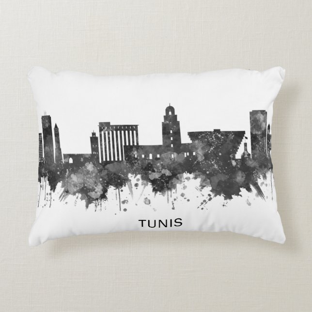 Tunis Tunisia Skyline BW Decorative Cushion (Front)