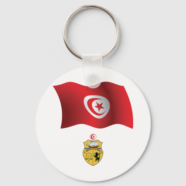 Tunisia Flag and Coat of Arms Patriotic Tunisian  Key Ring (Front)