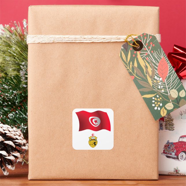 Tunisia Flag and Coat of Arms Patriotic Tunisian  Square Sticker (Creator Uploaded)