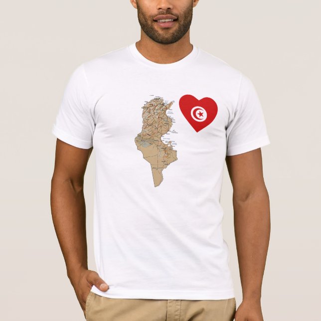 Tunisia Flag Heart and Map T-Shirt (Front)
