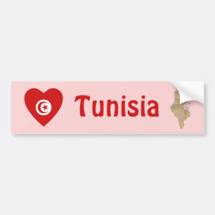 Tunisia Flag Heart + Map Bumper Sticker