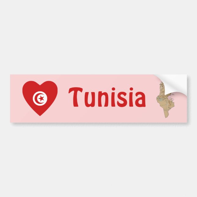 Tunisia Flag Heart + Map Bumper Sticker (Front)