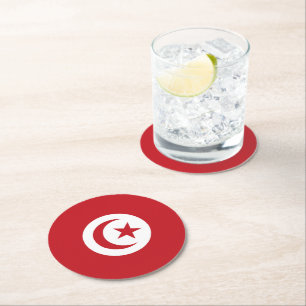 Tunisia flag round paper coaster