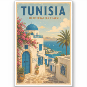 Tunisia Landscape Illustration Travel Art Vintage