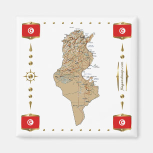 Tunisia Map + Flags Magnet
