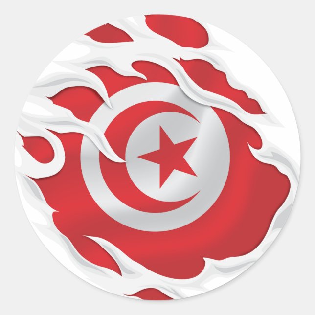 Tunisia Ripped Flag Classic Round Sticker (Front)