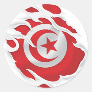 Tunisia Ripped Flag Classic Round Sticker