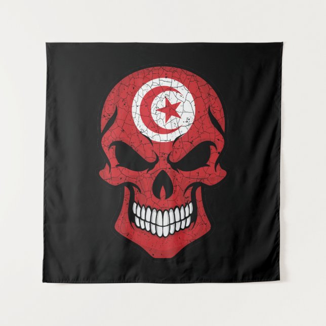 Tunisia Smiling Skull Flag Tapestry (Front)