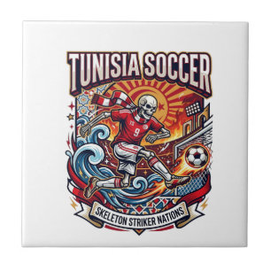 Tunisia Soccer Skeleton Striker Nations Premium Sp Ceramic Tile