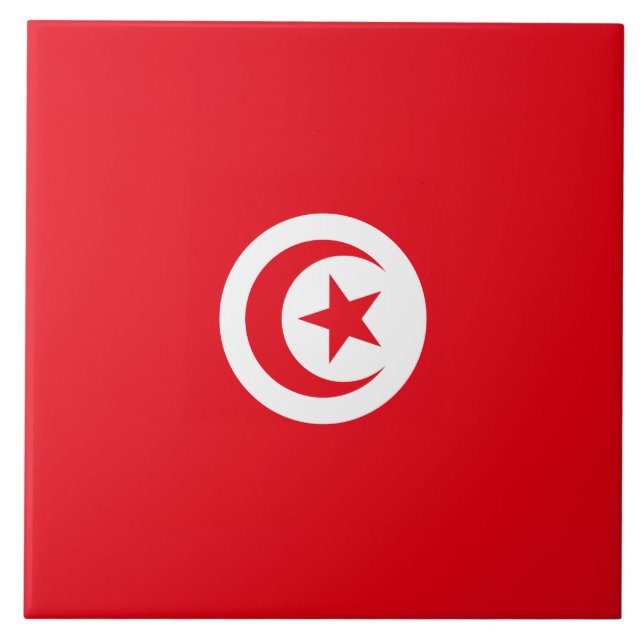 Tunisian Flag (Tunisia) (Islamic Crescent) Ceramic Tile (Front)