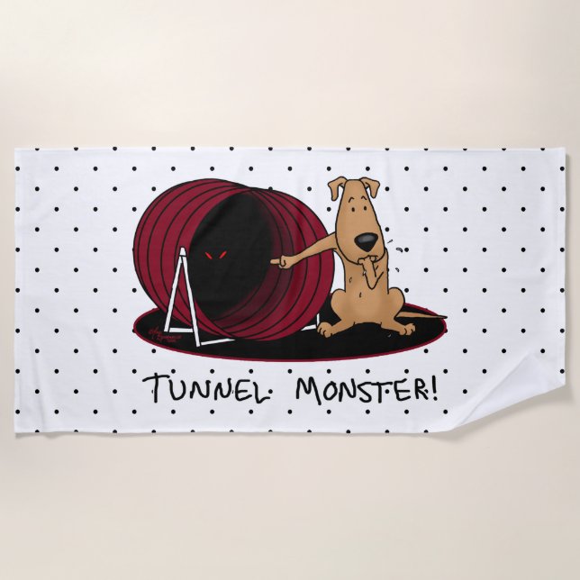 Tunnel Monster - agility oosing funny dog Beach Towel (Front)