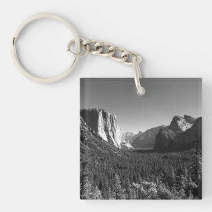 Tunnel View Yosemite Valley Black and White Photo Key Ring