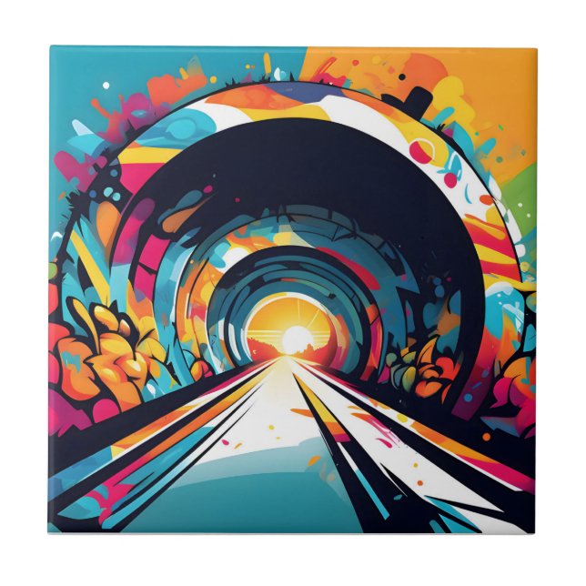 Tunnel With Graffiti Art Ceramic Tile (Front)