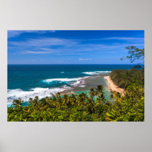 Tunnels Beach as seen from the Kalalau Trail Poster