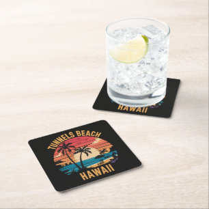 Tunnels Beach Hawaii Family Vacation Square Paper Coaster