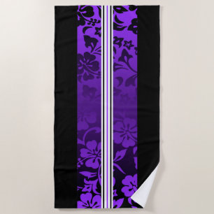 Tunnels Beach Hawaiian Hibiscus Surfboard Purple Beach Towel
