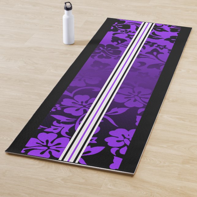 Tunnels Beach Hawaiian Hibiscus Surfboard Purple Yoga Mat (In Situ)