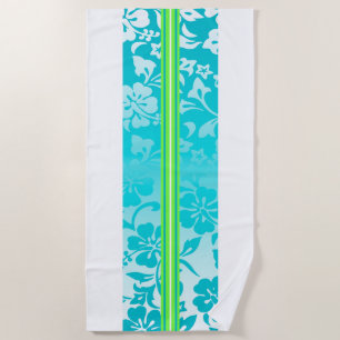 Tunnels Beach Hawaiian Hibiscus Surfboard Teal Towel