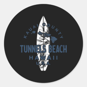 Tunnels Beach Kauai Hawaii Vintage Surfing Classic Round Sticker