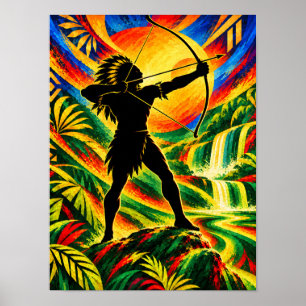 Tupinambá Archer with Bow and Arrow Silhouette Poster