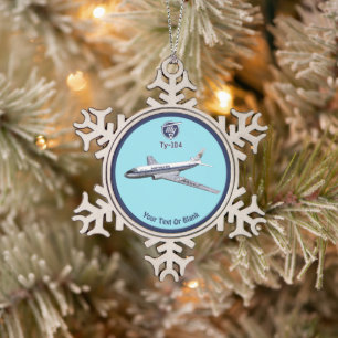 Tupolev (Туполев) Tu-104 Airliner Snowflake Pewter Christmas Ornament