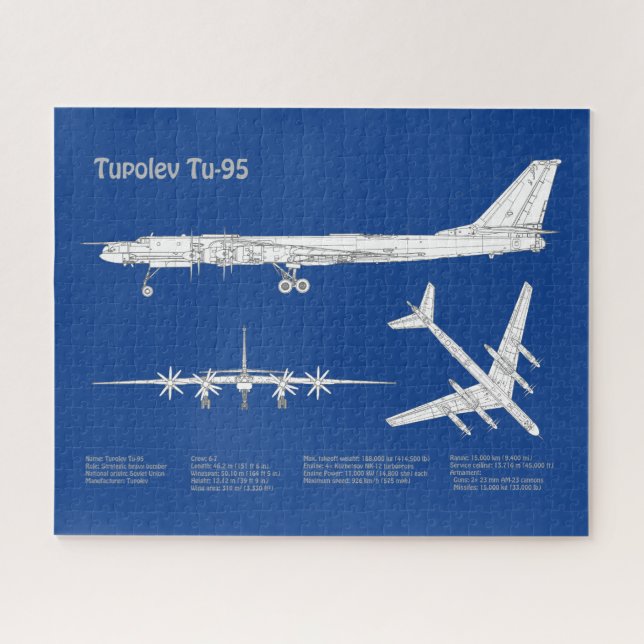 Tupolev Tu-95 - Aeroplane Blueprint Plans ABD Jigsaw Puzzle (Horizontal)