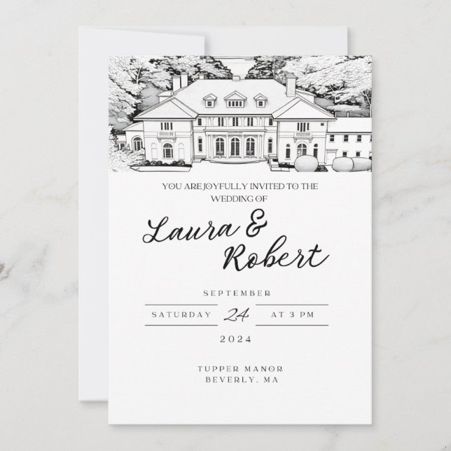 Tupper Manor Massachusetts Custom Venue Invitation (Front)